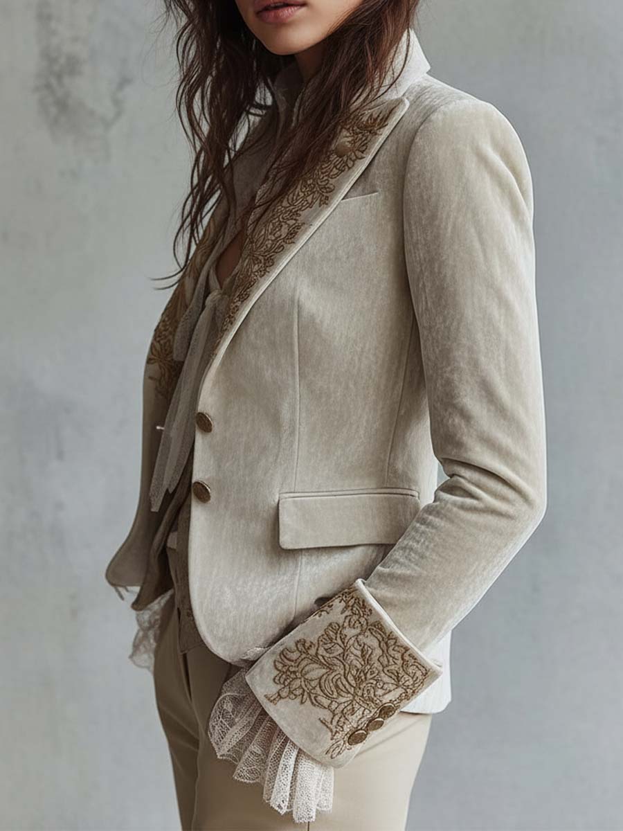Constance Women's Ivory Embroidered Blazer with Soft Structure - Elena Harper