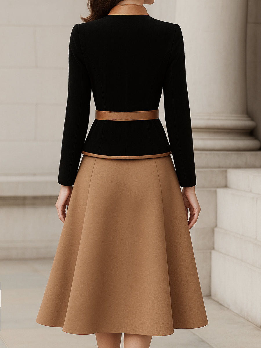 Blazer Midi Skirt Set Two Tone Trim Elegant Co Ord Outfit