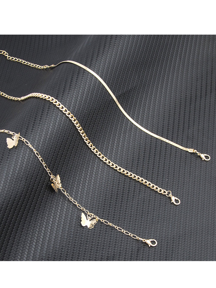 Goldtone Butterfly Station Anklet Set, view 2 - Elena Harper