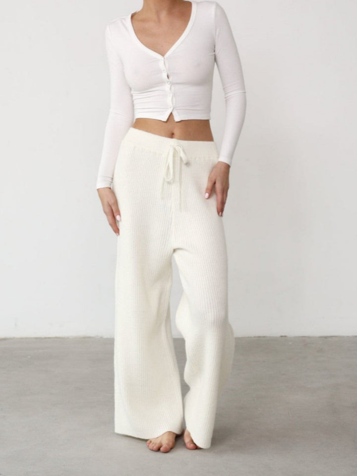 Organic Thermal Knit Wide Leg Pant, view 2 - Elena Harper