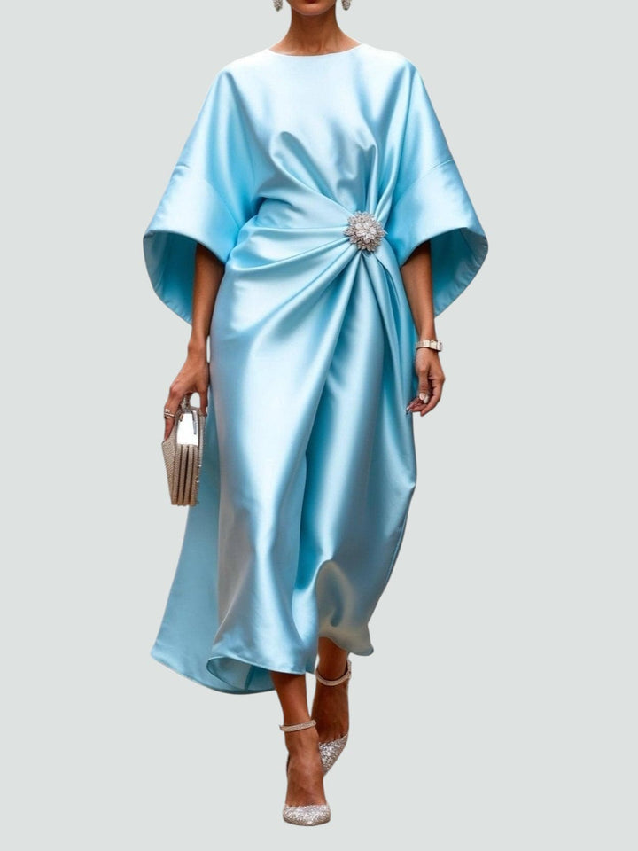 Dakota Elegant Evening Dress with Draping, view 3 - Elena Harper