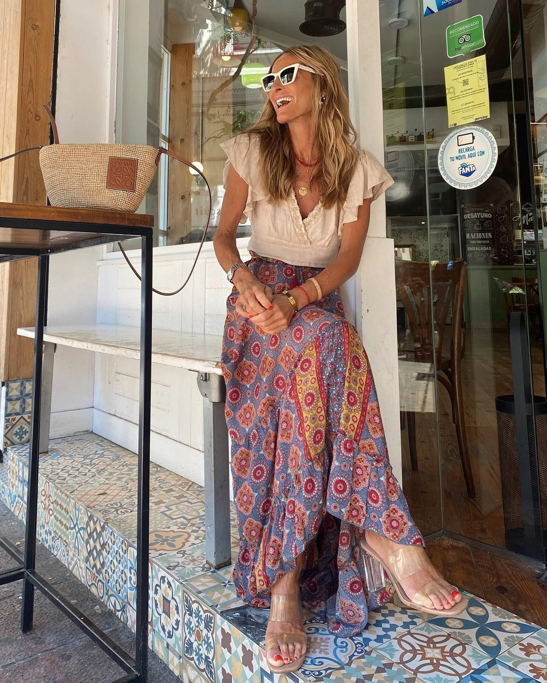 Fuchsia Totem Floral Circular Boho Maxi Skirt, view 3 - Elena Harper