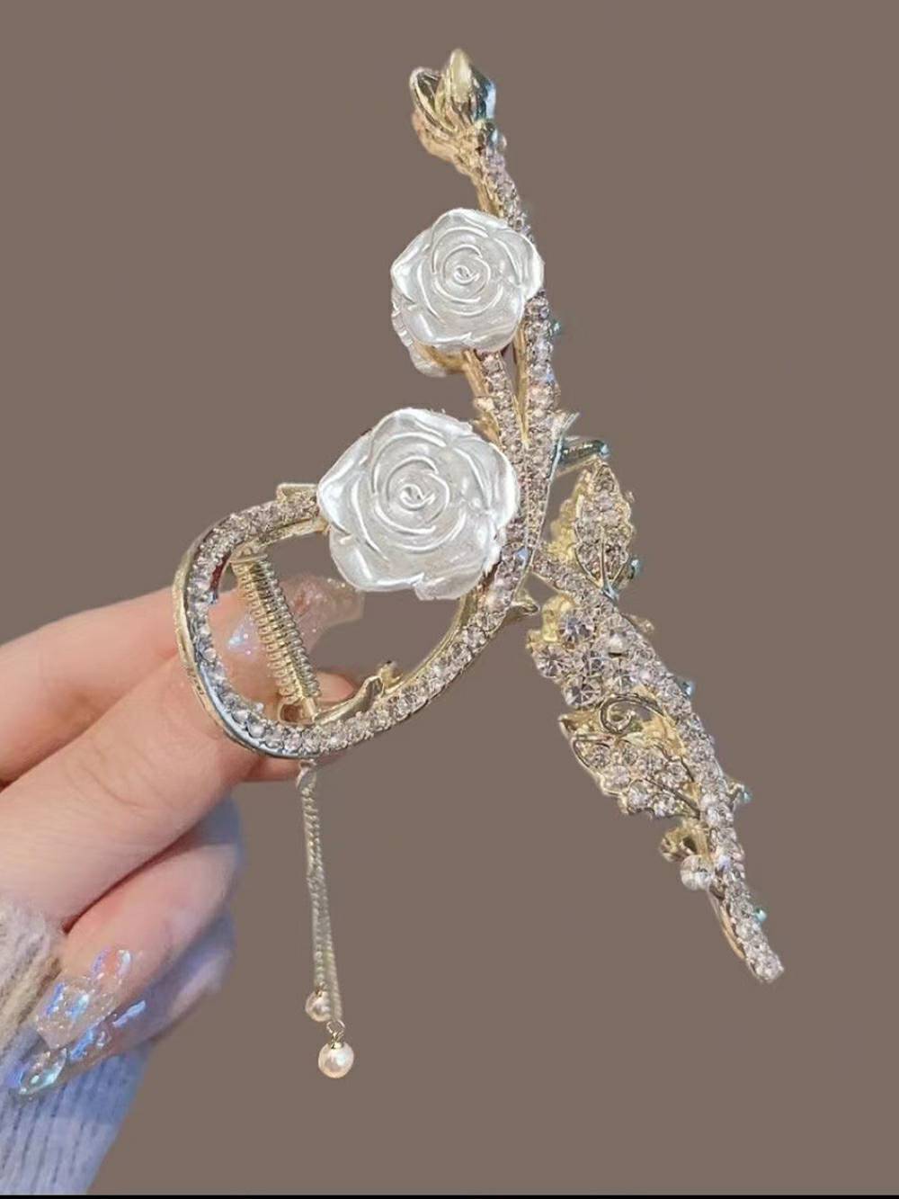 Red Rose Hair Clip with Tassel Shark Clip