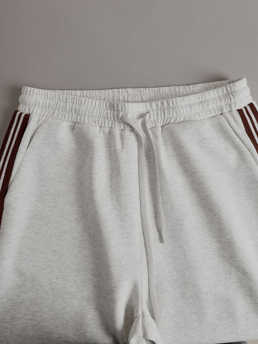 Retro Sporty Webbing Grey-white Half-zip Sweatshirt And Wide-leg Pants Set