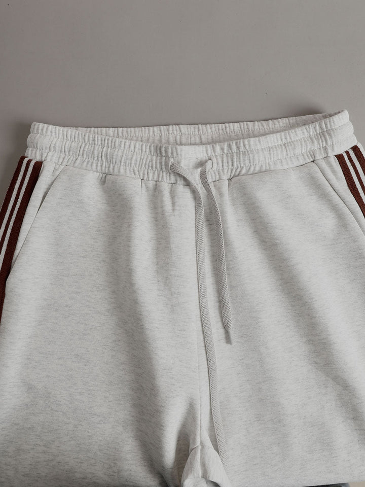 Retro Sporty Webbing Grey-white Half-zip Sweatshirt And Wide-leg Pants Set
