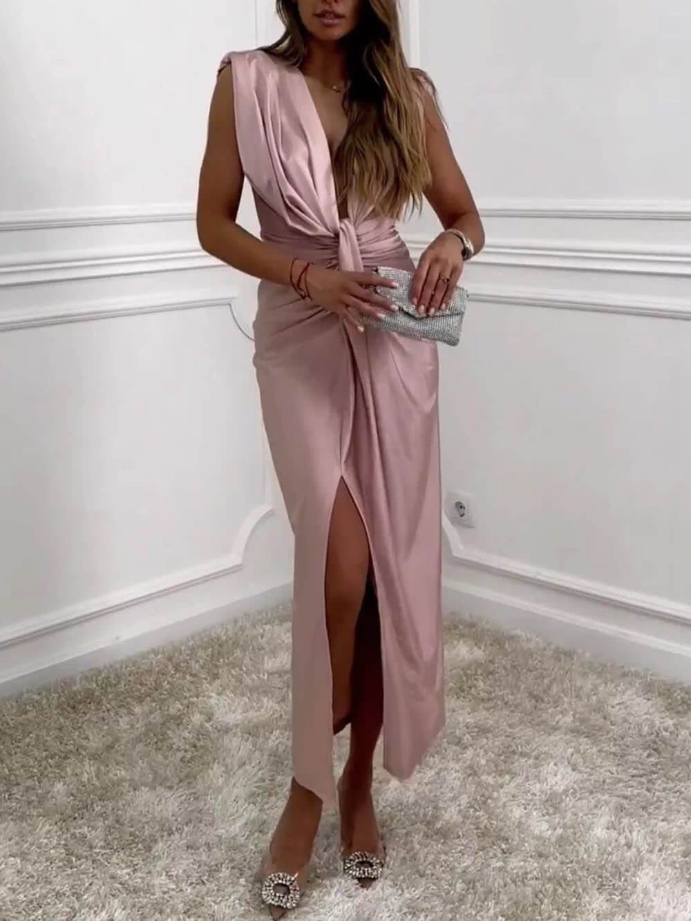 Marie feminine midi dress with V-neck, view 5 - Elena Harper
