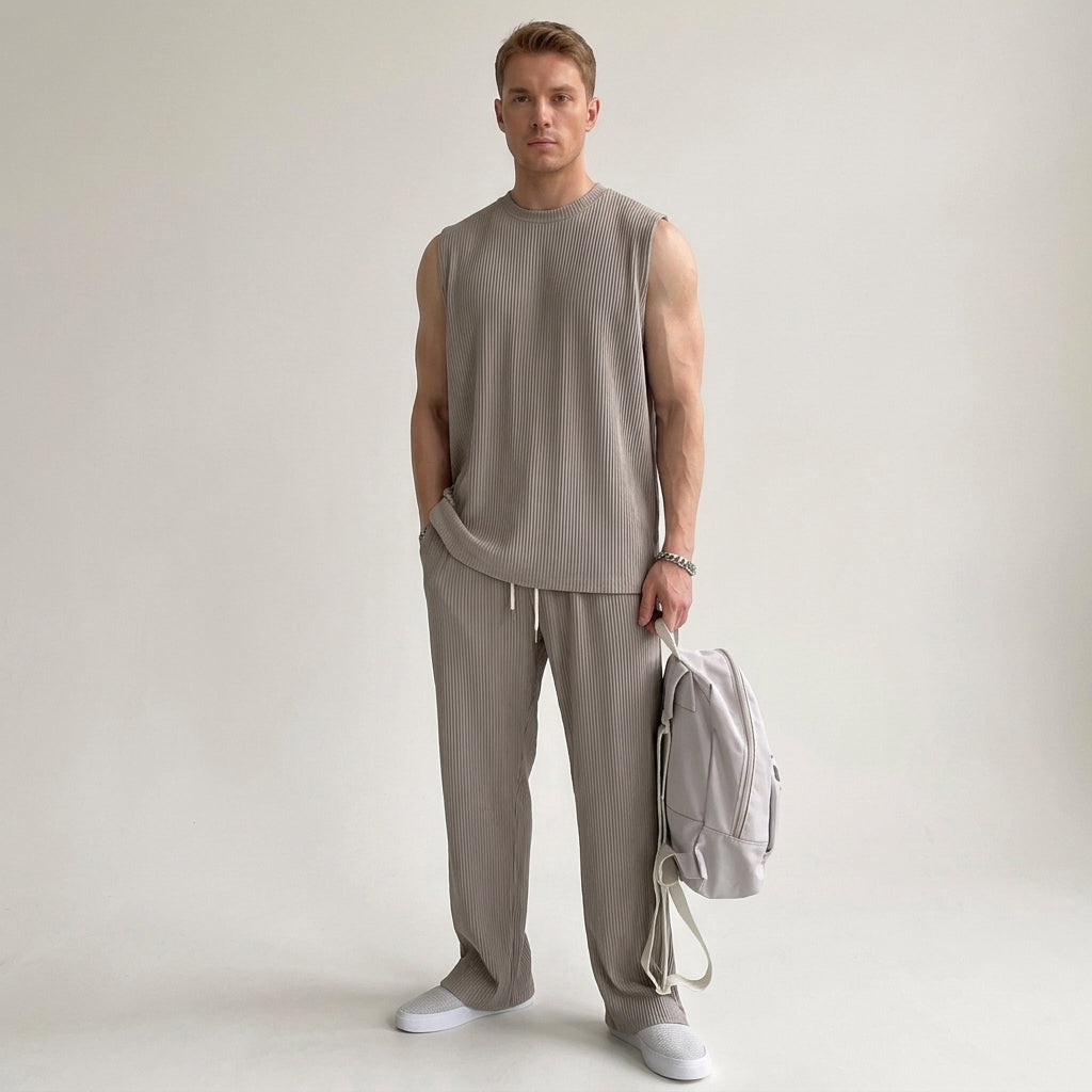 Men's Ribbed Tank Top and Pants Set