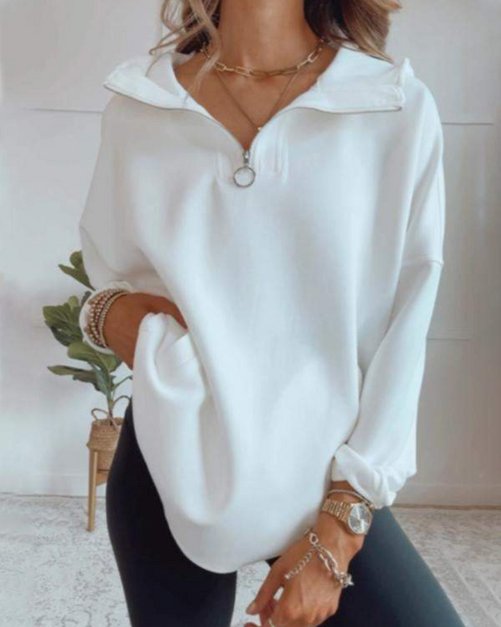 DELISA Oversized Comfortable Sweatshirt with Quarter Zip - Elena Harper