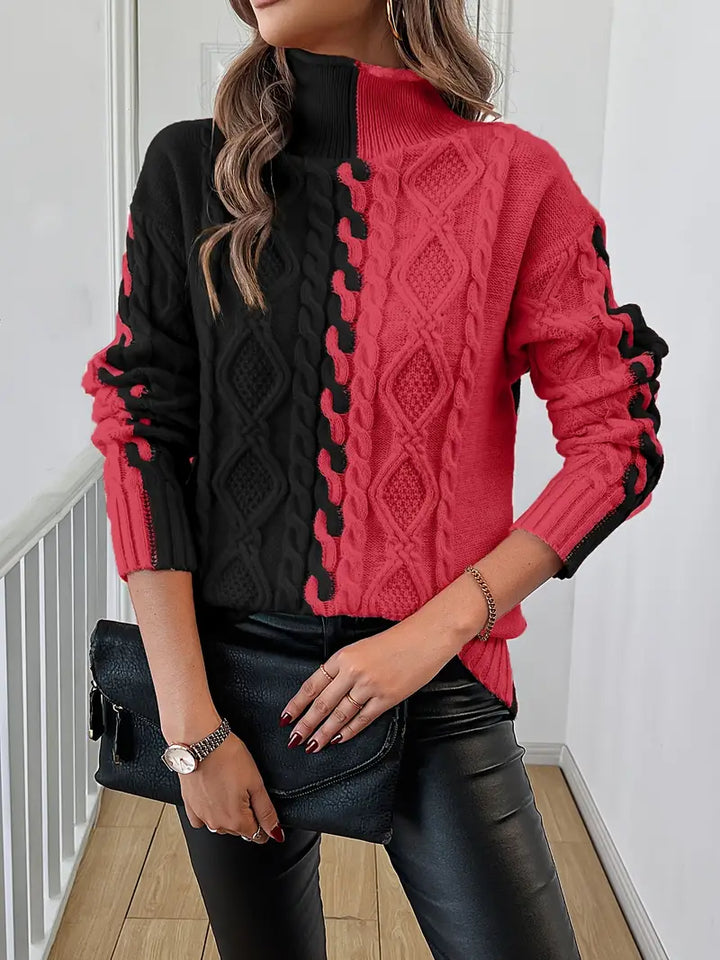 Leovia Elegant Striped Sweater with High Collar, view 5 - Elena Harper
