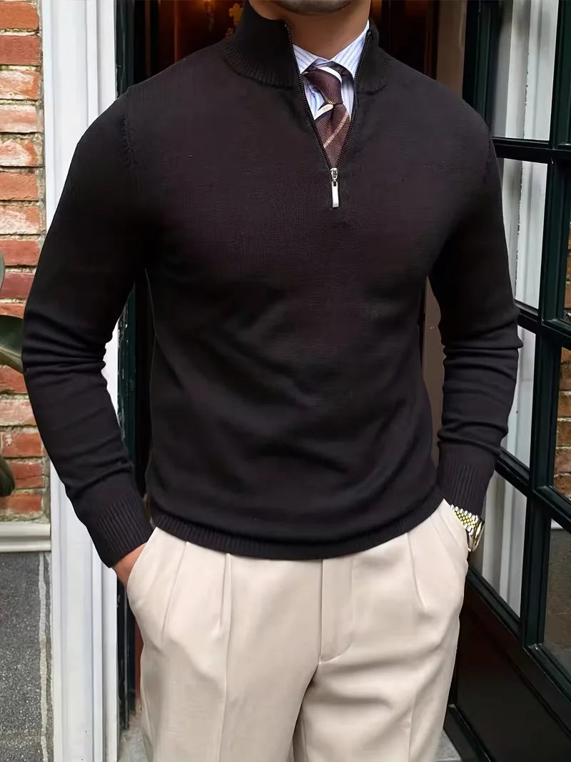 Thomas - Elegant Zip Mock Neck Sweater