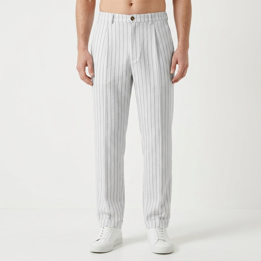 Straight Leg Linen Trousers For Men