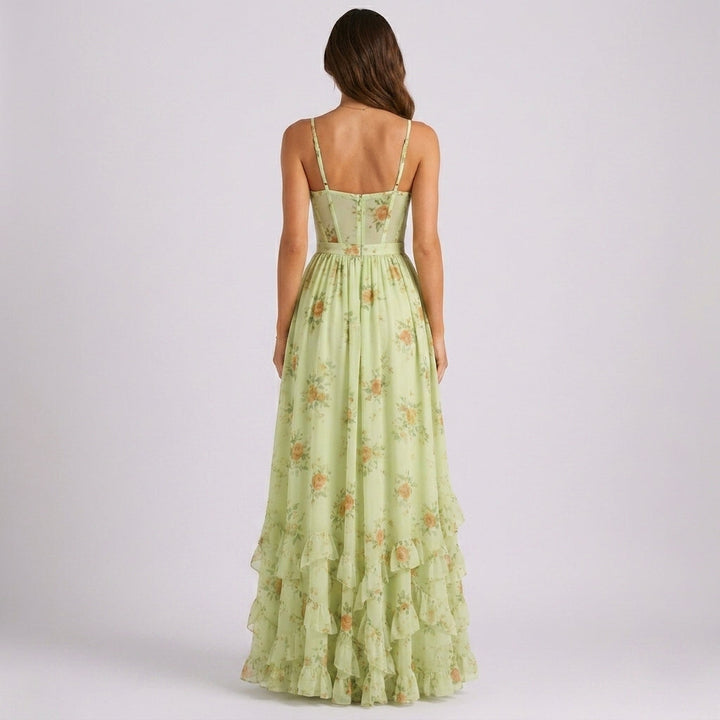 Blue Floral Corset Maxi Dress Wedding Guest