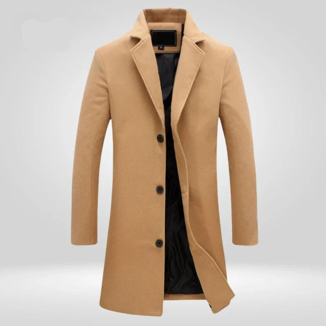 Lucas | Classic Longline Wool Coat with Three-Button Closure