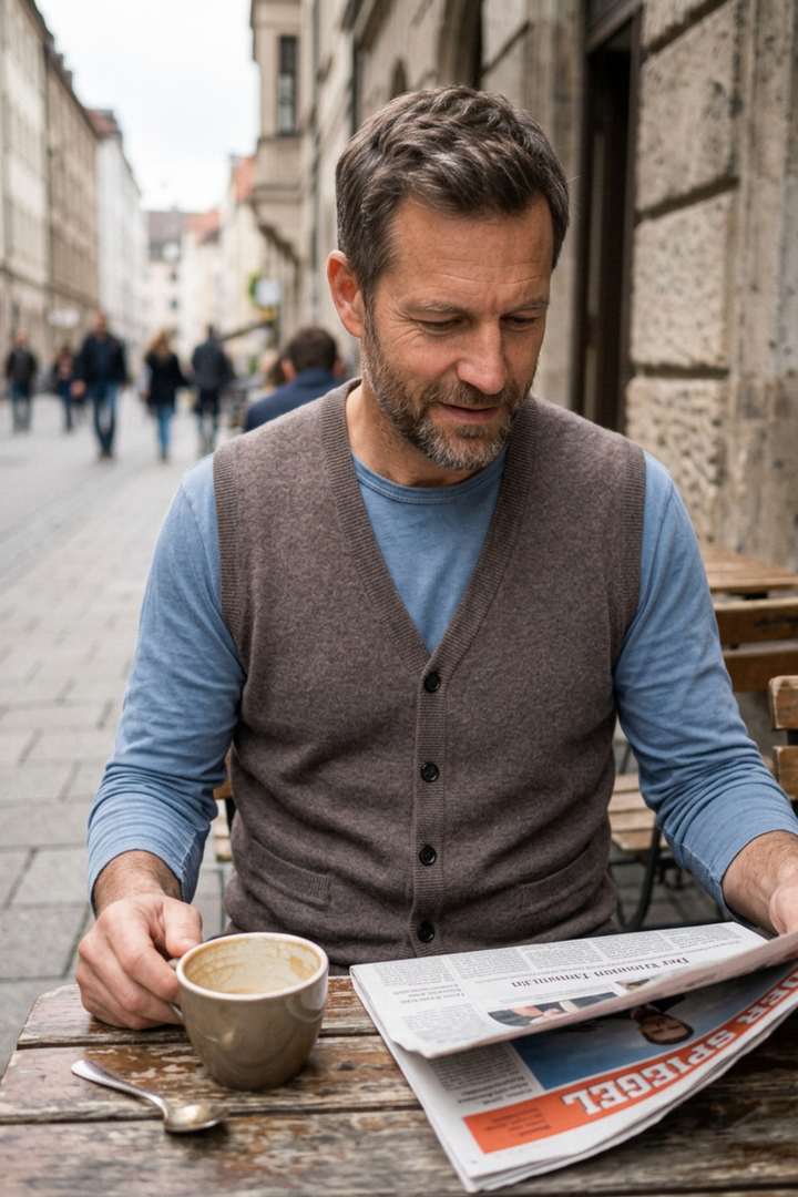 Men's Knitted Vest with V-Neck and Button Placket