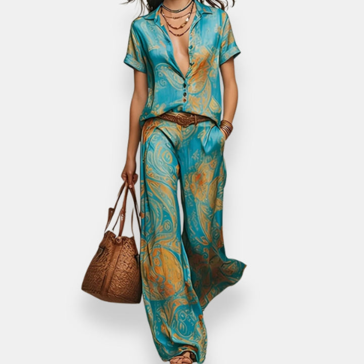 Azarie Lightweight Printed Two-Piece with Loose Pants, view 5 - Elena Harper