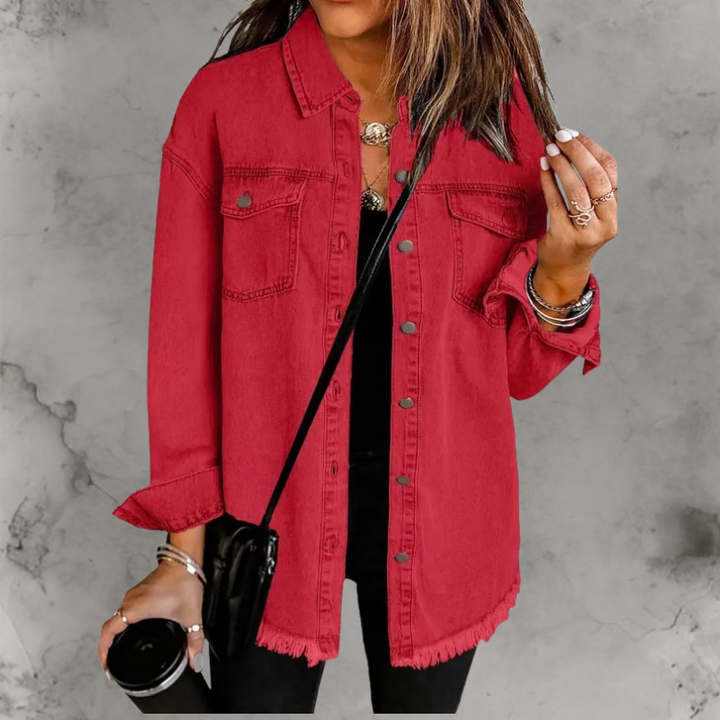 Kian Casual Denim Jacket with Buttons, view 10 - Elena Harper