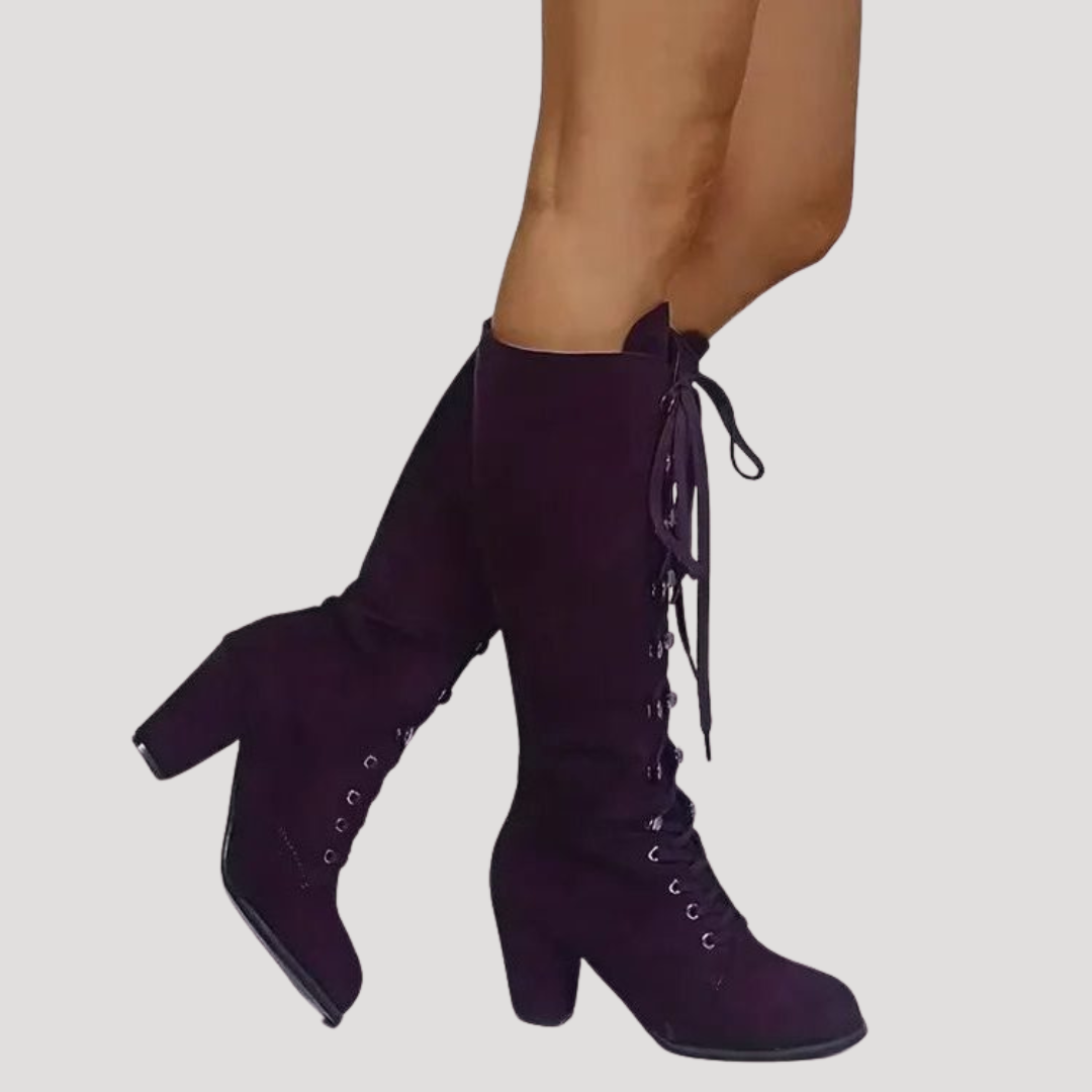 Women's Knee-High Lace-Up Boots with Block Heel