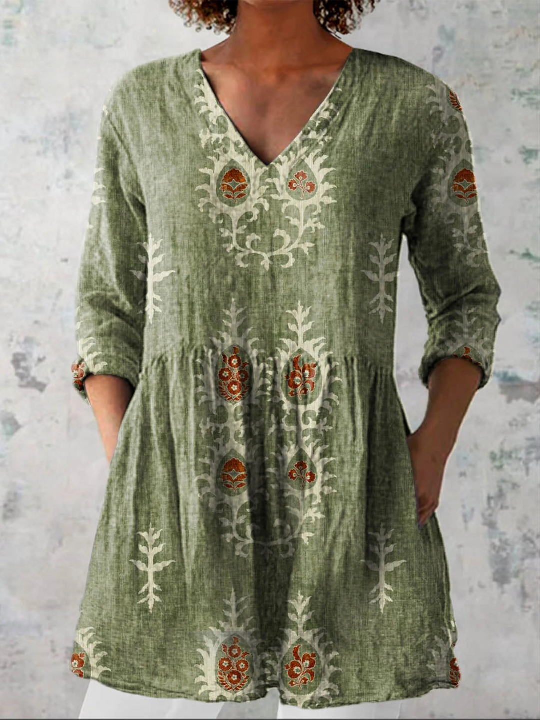 Elise Long Blouse with V-Neck - Elena Harper