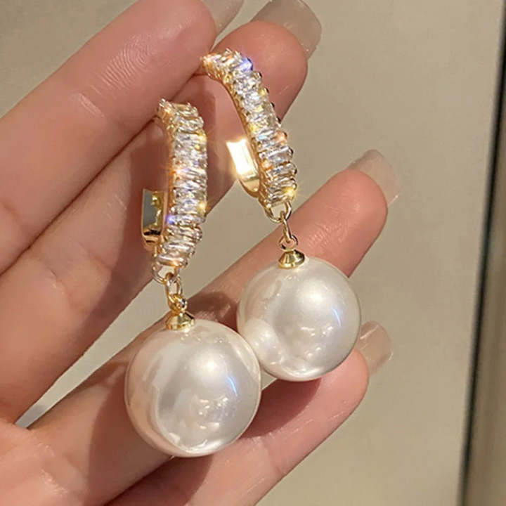 Luxury Earrings with Pearl and Zircon, view 4 - Elena Harper