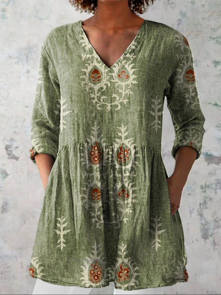 Elise Long Blouse with V-Neck - Elena Harper