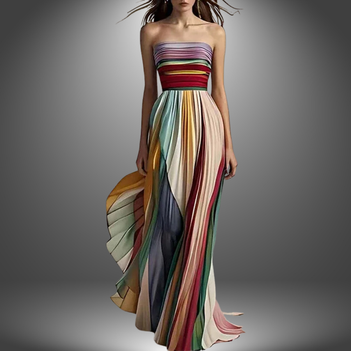 Abigail Colorful Pleated Maxi Dress Without Sleeves - Elena Harper