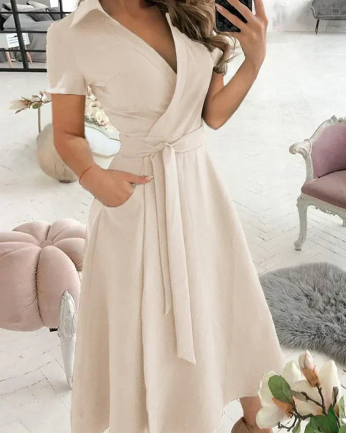 Women's Elegant V-Neck Midi Dress for Sophisticated Style