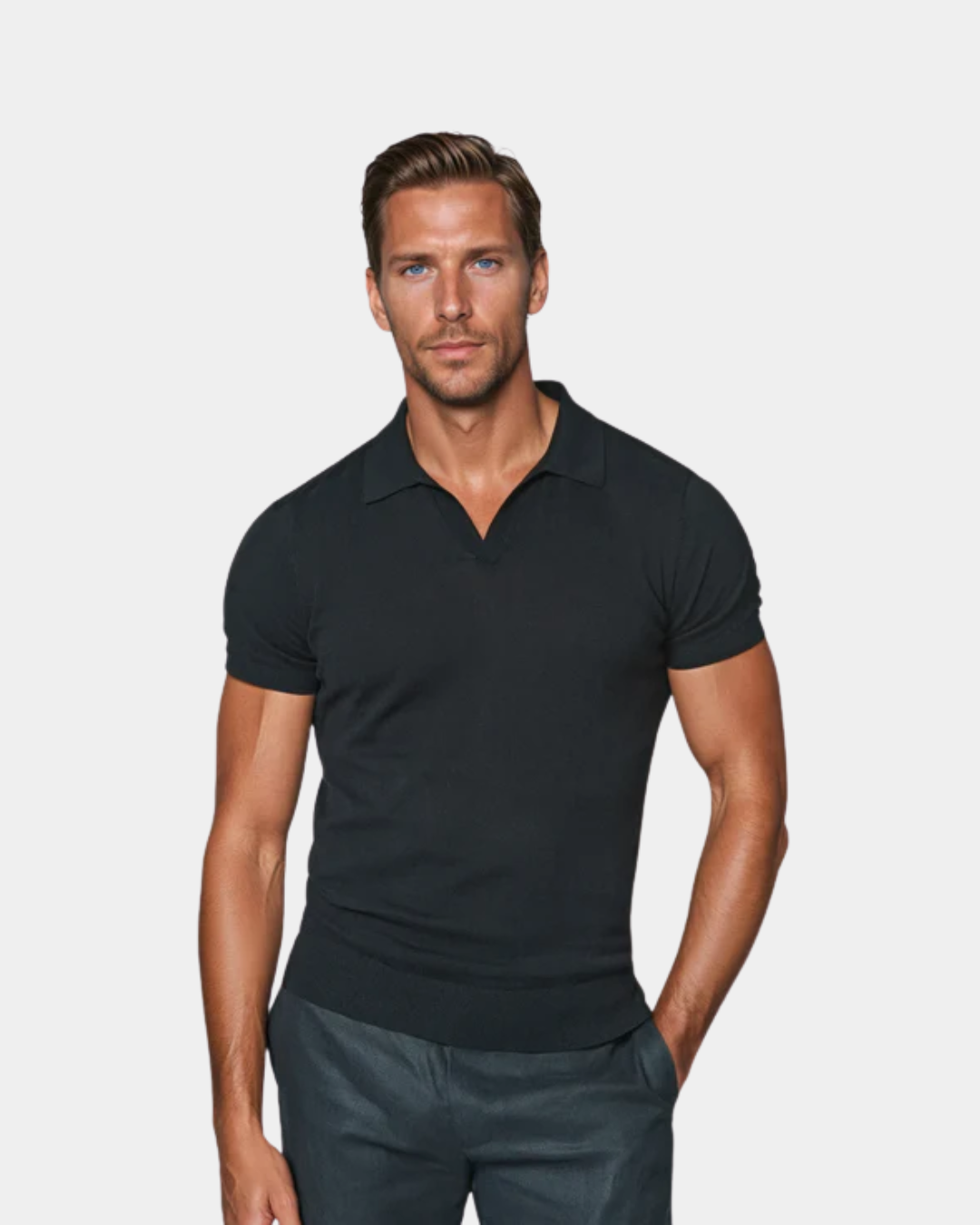 Harrington Oxford Knit Open Collar Polo Shirt for Men - Elena Harper