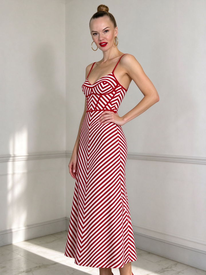 Red Chevron Three-Piece Skirt Set