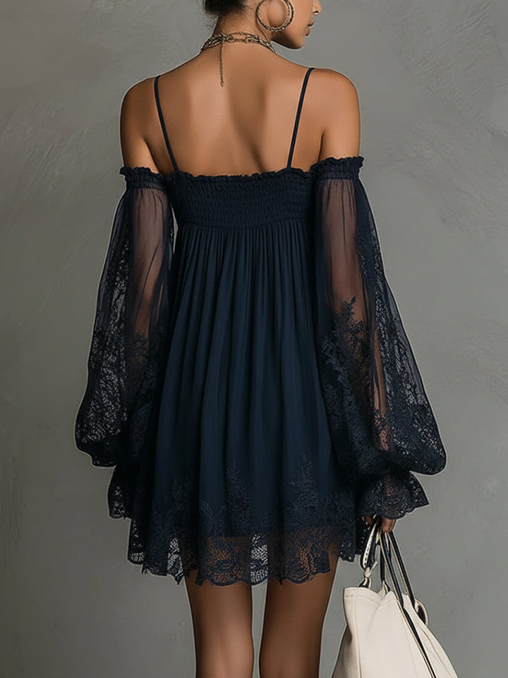 Women's Navy Blue Mini Dress Elegant Evening Style, view 3 - Elena Harper