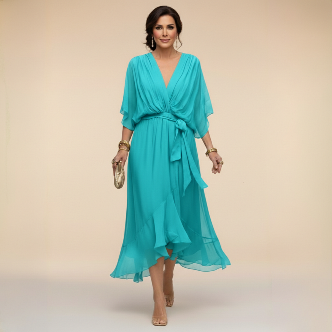 CHIFFON DRESS WITH V-NECK FOR WOMEN
