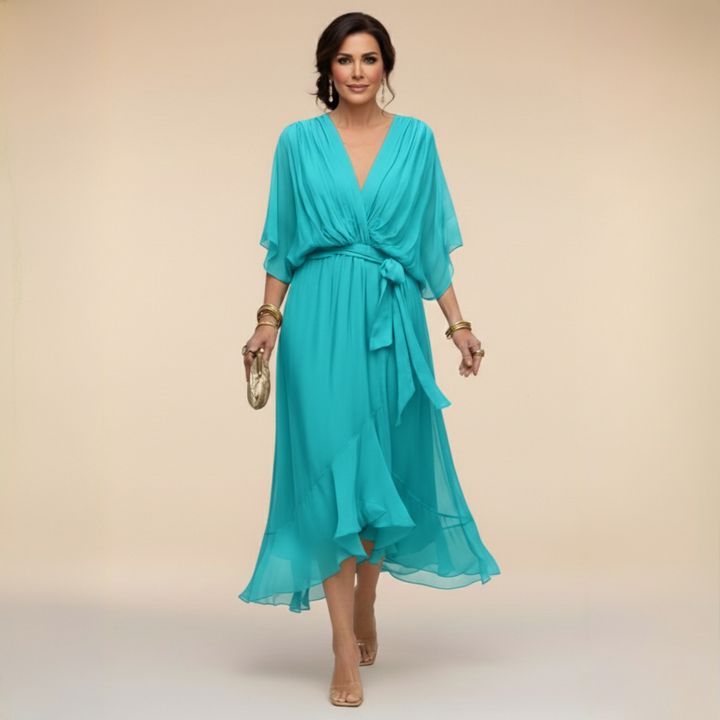 CHIFFON DRESS WITH V-NECK FOR WOMEN