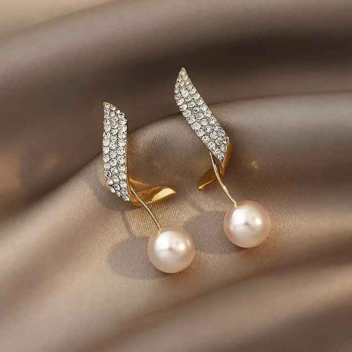 Gold Earrings with Pearl, view 3 - Elena Harper