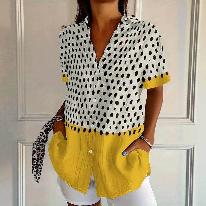 Polka Dot and Color Block Blouse