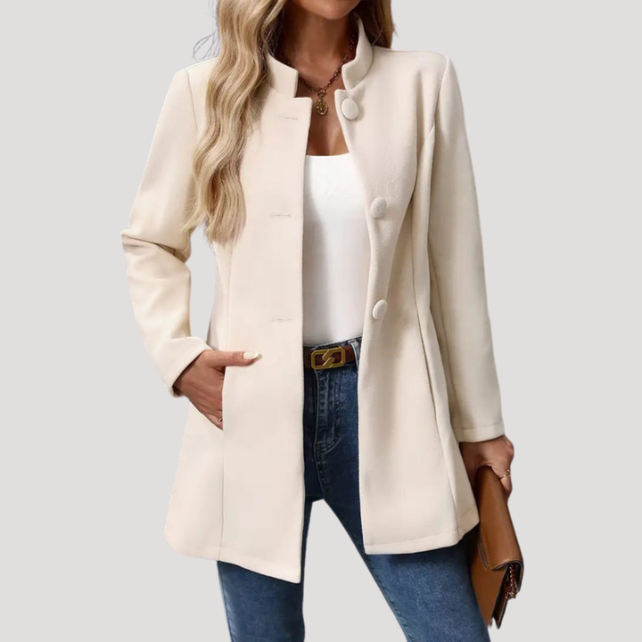 Women's Buttoned Coat with High Collar
