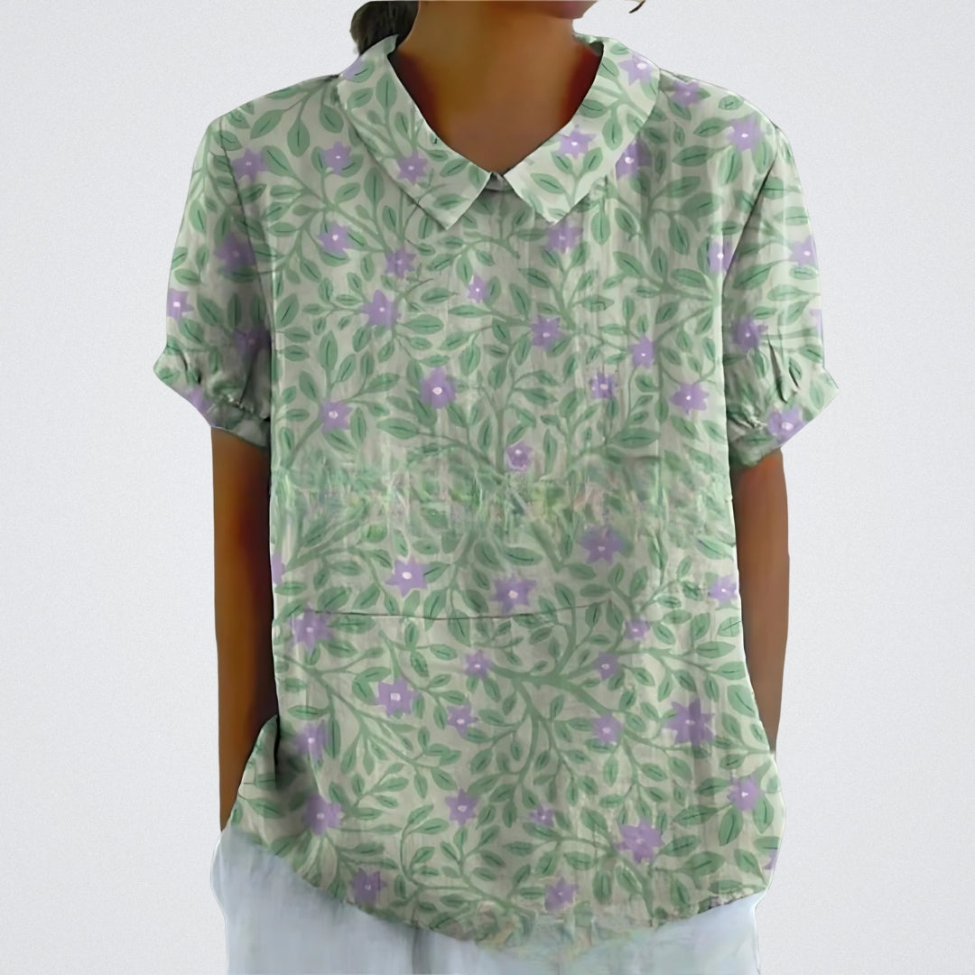 Lina™ - Stylish Linen Blouse with Floral Pattern