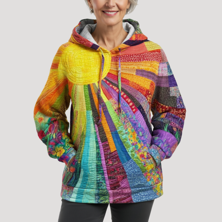Women's Hooded Sweater with Patchwork Effect