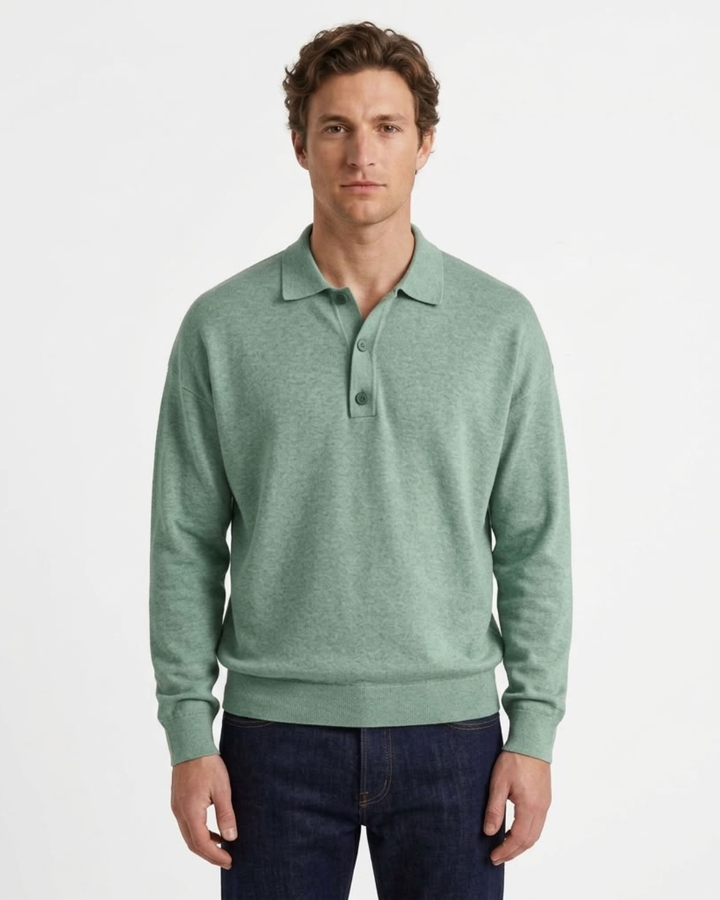 Long Sleeve Button-Down Polo for Men, view 5 - Elena Harper