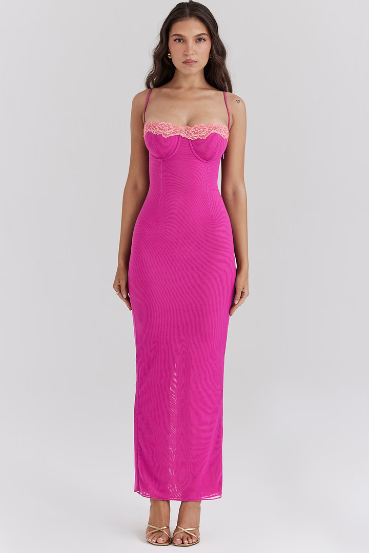 Fay Long Lace Dress with Slit, view 10 - Elena Harper