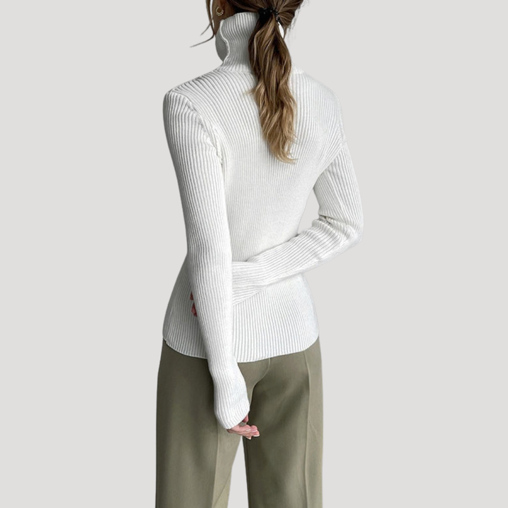 Fitted Women's Sweater with High Neck and Long Sleeves