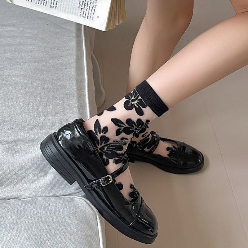 Breathable Jacquard Floral Socks