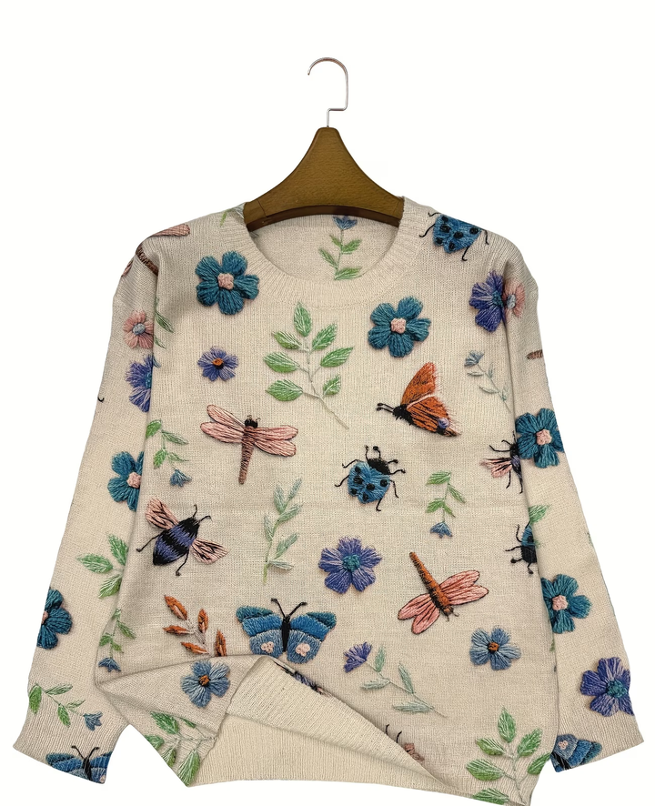 Lesa Pullover with Flower and Insect Pattern - Elena Harper