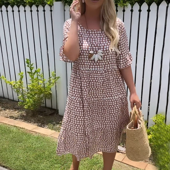 Rebecca Casual Chic Midi Dress with Ruffled Sleeves - Elena Harper