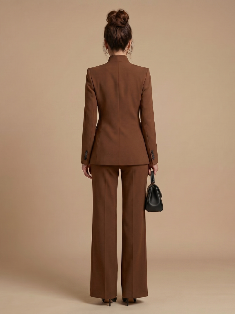 Delta Structured Stand Collar Tailored Suit - Elena Harper