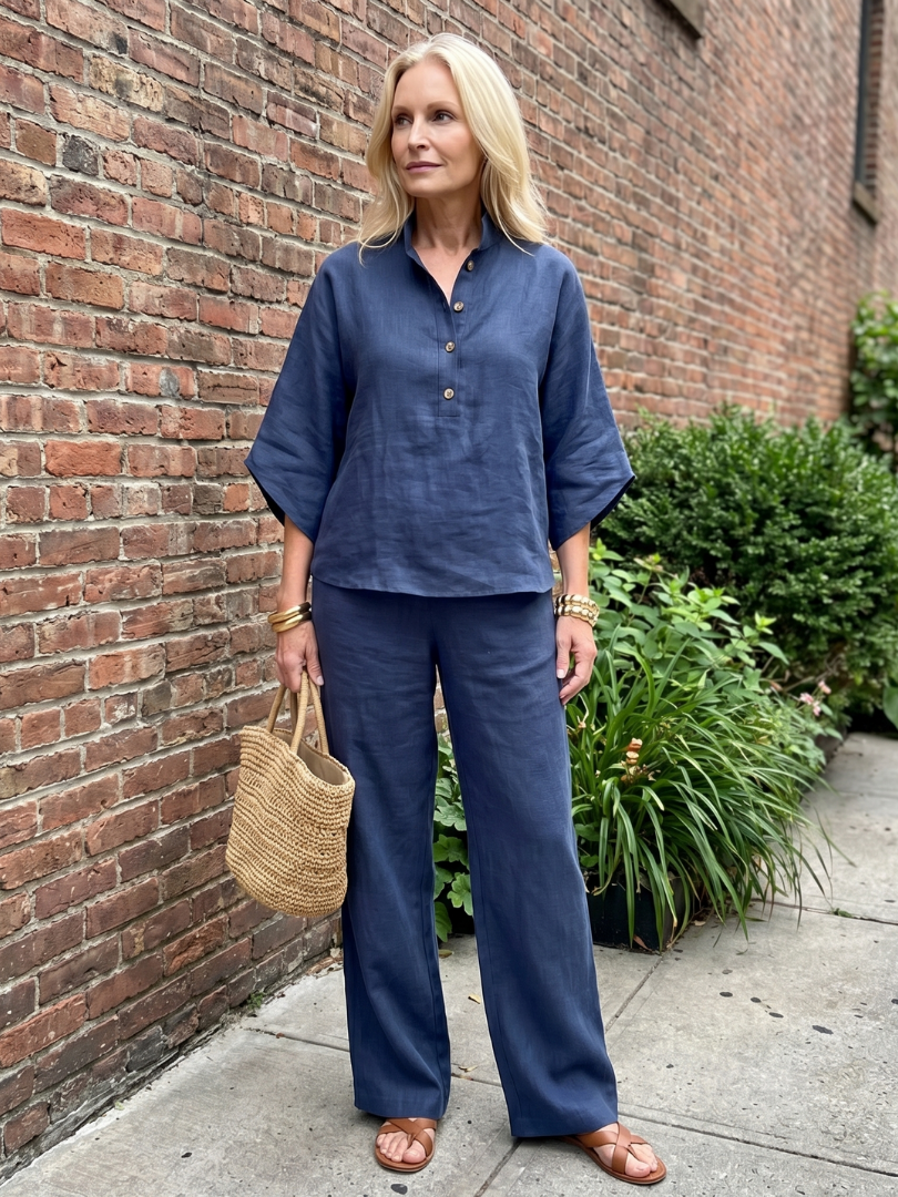 Amity Button Front Relaxed Tunic Trouser Set - Elena Harper