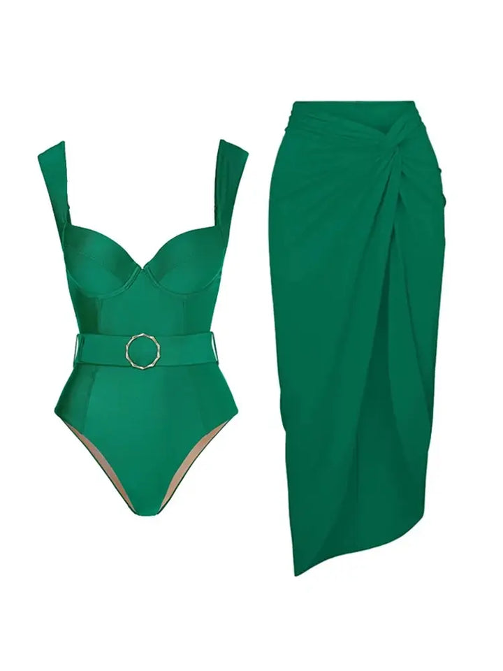 Elegant Green Backless Swimsuit Set