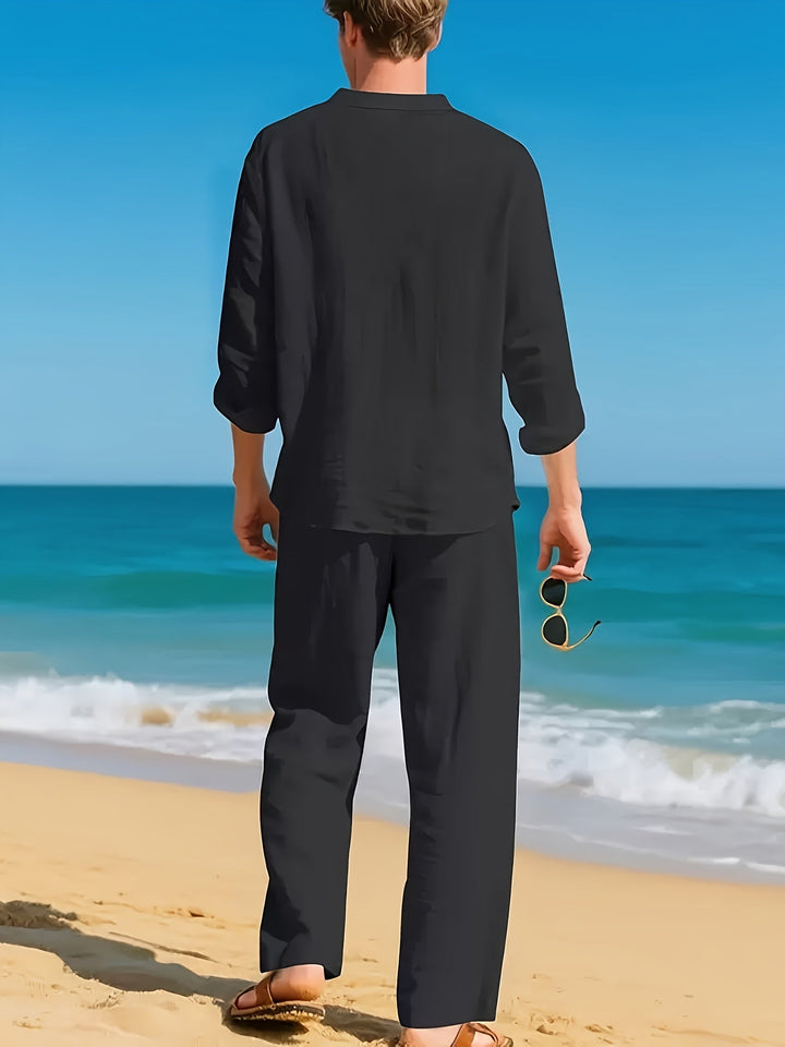 LAURENT MONACO | LINEN SET WITH V-NECK FOR MEN
