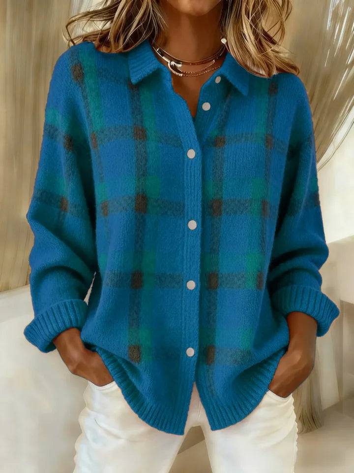 Emma & Rose Manhattan Cait™ colorful buttoned shirt featuring soft fabric and vibrant patchwork design.