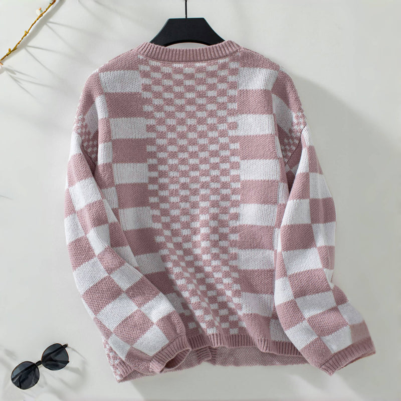 Casual Knitted Plaid Cardigan