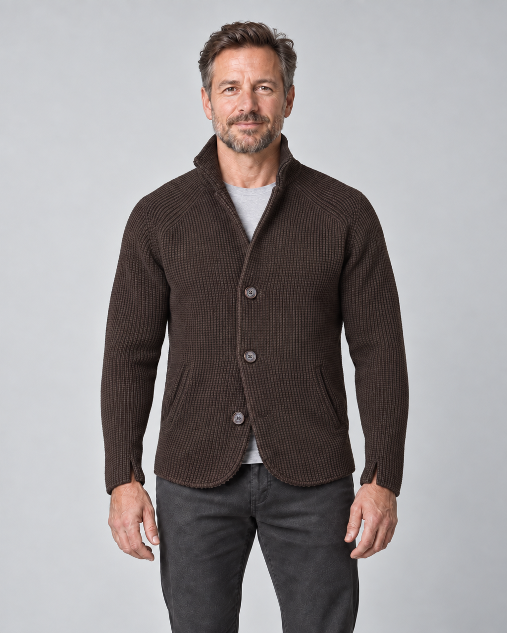 Men's Button-Front Jacket – Stand Collar and Textured Finish