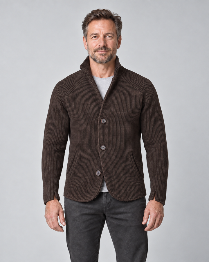 Men's Button-Front Jacket – Stand Collar and Textured Finish